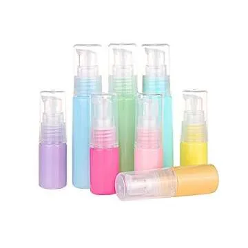 6PCS Plastic Refillable Empty Macaron Color Sample Pump Vial Bottle-Perfume Cosmetic Storage Container Makeup Emollient Cream Emulsion Lotion Toiletries Liquid Jar Pot(Color Random) (10ml/0.33oz)