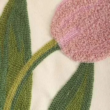 Tosleo Embroidery Throw Pillow Covers 16x16 Pack of 2 Pink Tulip Flower Pillowcases Valentine's Day Decor Spring Pillow Covers Cotton Canvas Cushion Cover Square Farmhouse Floral Pillow Case