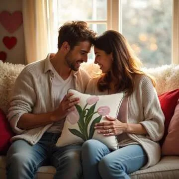 Tosleo Embroidery Throw Pillow Covers 16x16 Pack of 2 Pink Tulip Flower Pillowcases Valentine's Day Decor Spring Pillow Covers Cotton Canvas Cushion Cover Square Farmhouse Floral Pillow Case