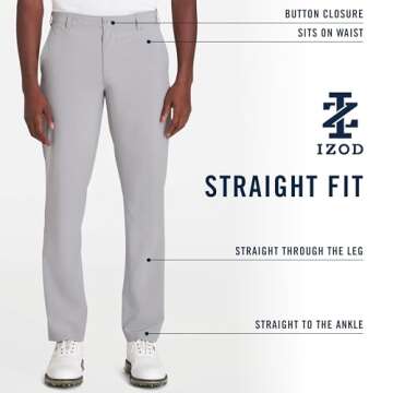 IZOD Men's Golf Swingflex Straight-Fit Flat-Front Pants, black, 34W X 32L