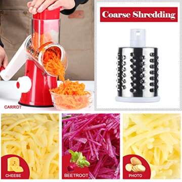 Ourokhome Rotary Cheese Grater Hand Crank, Kitchen Shredder Speed Mandolin Slicer Nut Grinder with H...