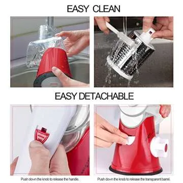 Ourokhome Rotary Cheese Grater Hand Crank, Kitchen Shredder Speed Mandolin Slicer Nut Grinder with Handle and Drum Blades for Cheese, Vegetable, Walnut, Chocolate, Potato, Carrot, 3 Blades, Red