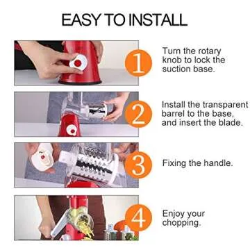 Ourokhome Rotary Cheese Grater Hand Crank, Kitchen Shredder Speed Mandolin Slicer Nut Grinder with Handle and Drum Blades for Cheese, Vegetable, Walnut, Chocolate, Potato, Carrot, 3 Blades, Red