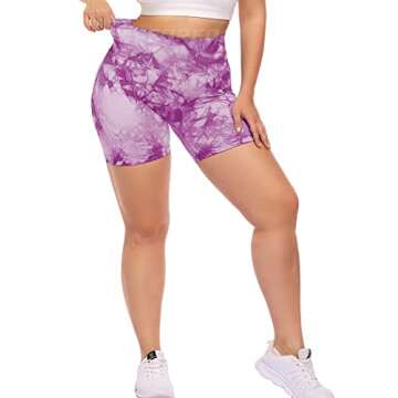 YEOREO Women High Waist Workout Yoga Gym Smile Contour Seamless Cycling Shorts Purple L