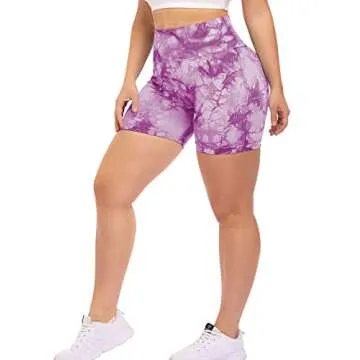 YEOREO Women High Waist Workout Yoga Gym Smile Contour Seamless Cycling Shorts Purple L