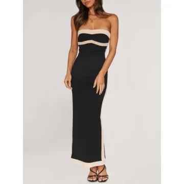 Fisoew Womens Strapless Bodycon Party Maxi Dress