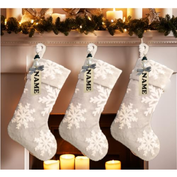 AISENO Faux Fur Christmas Stockings Set of 3 for Holiday Decor