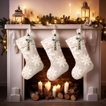 AISENO Faux Fur Christmas Stockings Set of 3 for Holiday Decor