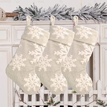 AISENO Faux Fur Christmas Stockings Set of 3 for Holiday Decor
