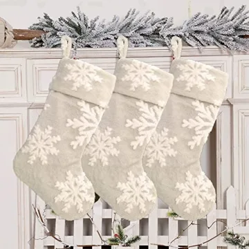 AISENO Faux Fur Christmas Stockings Set of 3 for Holiday Decor