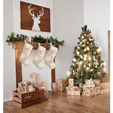 AISENO Faux Fur Christmas Stockings Set of 3 for Holiday Decor