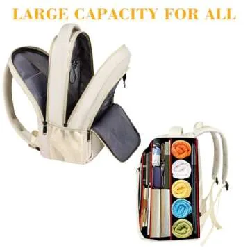 MATEIN Beige Laptop Backpack 15.6 Inch, Lightweight Sturdy Bag for College Supplies with USB Charging Port, Water Resistant Anti Theft Travel Computer Daypack Fashion Work Nurse Bag Gift for Women