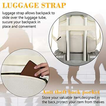 MATEIN Beige Laptop Backpack 15.6 Inch, Lightweight Sturdy Bag for College Supplies with USB Charging Port, Water Resistant Anti Theft Travel Computer Daypack Fashion Work Nurse Bag Gift for Women