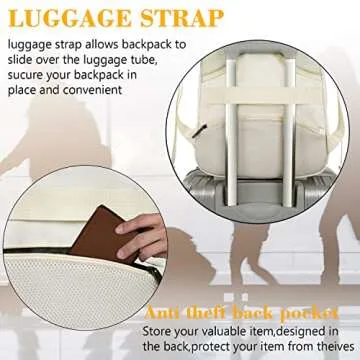 MATEIN Beige Laptop Backpack 15.6 Inch, Lightweight Sturdy Bag for College Supplies with USB Charging Port, Water Resistant Anti Theft Travel Computer Daypack Fashion Work Nurse Bag Gift for Women