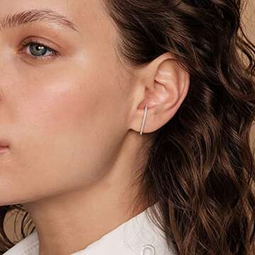 PAVOI Rhodium Plated 925 Sterling Silver Post Minimalist Suspender Ear Cuff Earrings for Women | Cub...