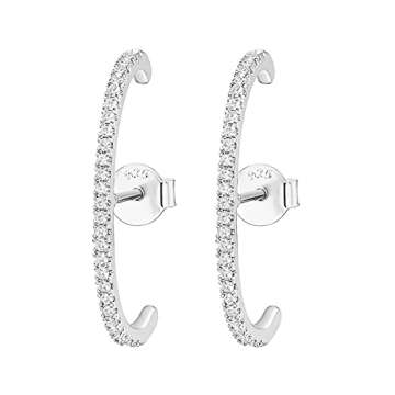 PAVOI Rhodium Plated 925 Sterling Silver Post Minimalist Suspender Ear Cuff Earrings for Women | Cubic Zirconia Wrap Earlobe Studs
