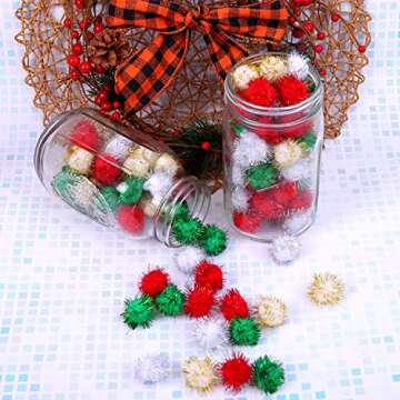 Cooraby 200 Pieces Glitter Christmas Pom Poms for Crafts