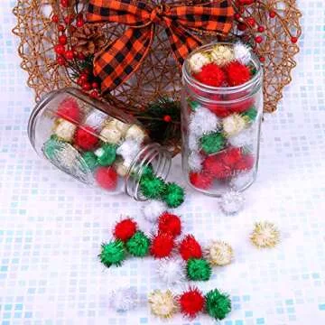 Cooraby 200 Pieces Glitter Christmas Pom Poms for Crafts
