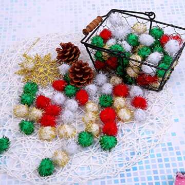 Cooraby 200 Pieces Glitter Christmas Pom Poms for Crafts