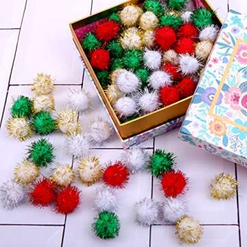 Cooraby 200 Pieces Glitter Christmas Pom Poms for Crafts