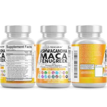 Clean Nutraceuticals Ashwagandha Maca Root Fenugreek Supplement with Tongkat Ali Ginseng - Assists with Stress, Mood & Thyroid - Ashwagandha Capsules Fenugreek Caps - 1 Pack