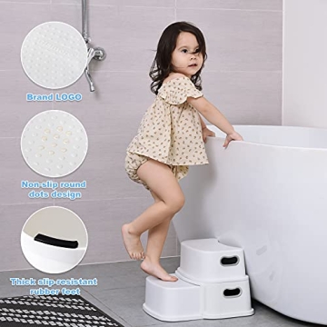 Glamore 2 Step Stool for Kids – Non-Slip, Lightweight – Toddler Step Stool for Bathroom Sink Sturdy with 300 lbs Capacity – Easy to Clean & Install – Ideal for Bathroom, Kitchen, Toilet Training
