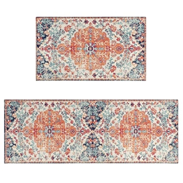 Ideasonna Boho Kitchen Rug Mat Set of 2 Washable Non-Slip Kitchen Floor Mats