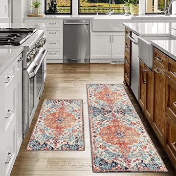 Stylish Ideasonna Boho Kitchen Rug Set of 2 Non-Slip Mats
