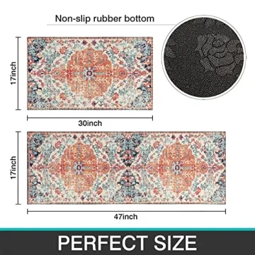 Stylish Ideasonna Boho Kitchen Rug Set of 2 Non-Slip Mats