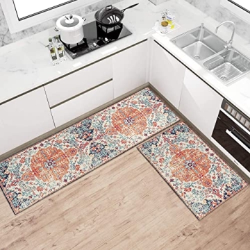 Stylish Ideasonna Boho Kitchen Rug Set of 2 Non-Slip Mats