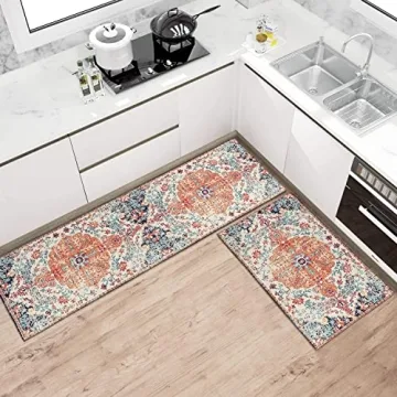 Stylish Ideasonna Boho Kitchen Rug Set of 2 Non-Slip Mats