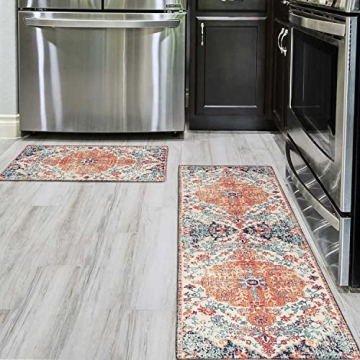 Stylish Ideasonna Boho Kitchen Rug Set of 2 Non-Slip Mats