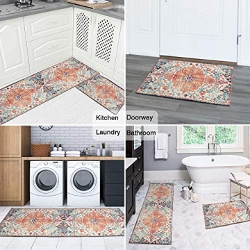 Stylish Ideasonna Boho Kitchen Rug Set of 2 Non-Slip Mats