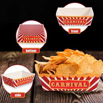 30 Pieces 0.66 lb Carnival Party Favors Paper Food Trays Carnival Nacho Trays Paperboard Tray Hot Dog Trays Carnival Theme Party Supplies Carnival Food Holder Trays Basket Popcorn Nachos Fairs