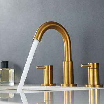 Hideno Brushed Gold Bathroom Faucet,Two Handle 8 inch Widespread Bathroom Sink Faucet Gold with Pop-...