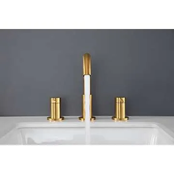 Hideno Brushed Gold Bathroom Faucet,Two Handle 8 inch Widespread Bathroom Sink Faucet Gold with Pop-up Drain & Supply Lines (Brushed Gold)