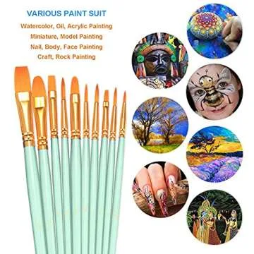 BOSOBO Paint Brushes Set, 2 Pack 20 Pcs Round Pointed Tip Paintbrushes Nylon Hair Artist Acrylic Paint Brushes for Acrylic Oil Watercolor, Face Nail Art, Miniature Detailing & Rock Painting, Green