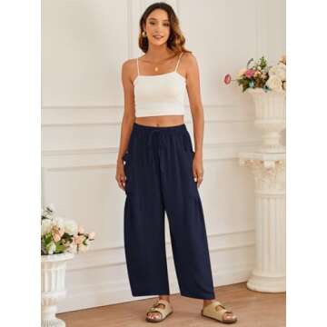 YKR Wide Leg Pants Woman Casual Loose Lightweigt Beach Palazzo Harem Pants Flowy Pants 2024 Navyblue S