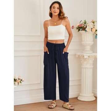 YKR Wide Leg Pants Woman Casual Loose Lightweigt Beach Palazzo Harem Pants Flowy Pants 2024 Navyblue S
