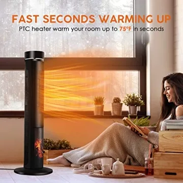 Ceramic Tower Space Heater with Remote and Realistic Flame