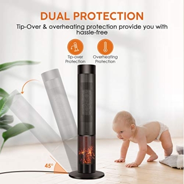 Ceramic Tower Space Heater with Remote and Realistic Flame