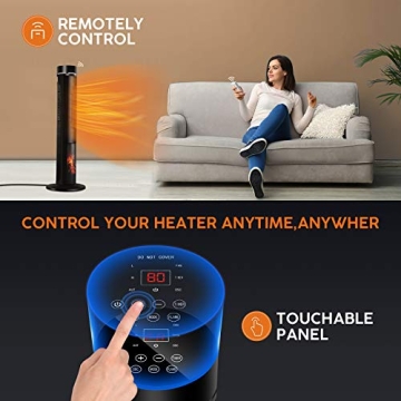 Ceramic Tower Space Heater with Remote and Realistic Flame