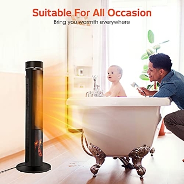 Ceramic Tower Space Heater with Remote and Realistic Flame