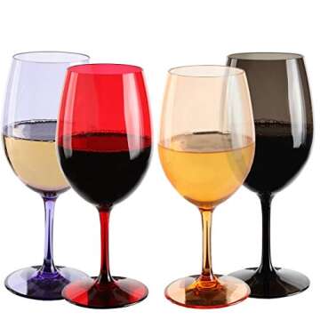 Lily's Home Unbreakable Acrylic Wine Glasses, Made of Shatterproof Tritan Plastic and Ideal for Indoor and Outdoor Use, Reusable, Mixed Colors - Dark (20oz each, Set of 4)