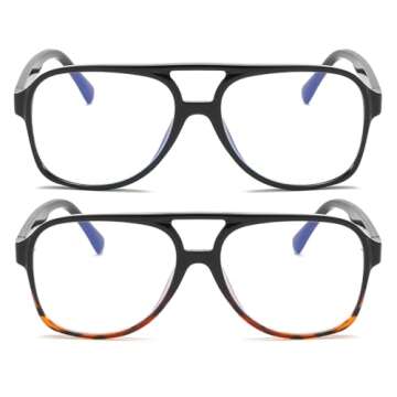 JOVAKIT Aviator Non-prescription Glasses for Women Men Pilot Frame Clear Lens Eyeglasses Fashion Square Frame Glasses (Black+Black&Tortoise)