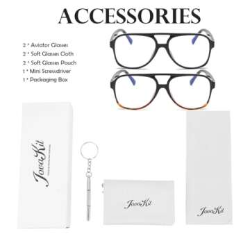 JOVAKIT Aviator Non-prescription Glasses for Women Men Pilot Frame Clear Lens Eyeglasses Fashion Square Frame Glasses (Black+Black&Tortoise)