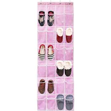 Simple Houseware 24 Pockets - Crystal Clear Over The Door Hanging Shoe Organizer, Pink
