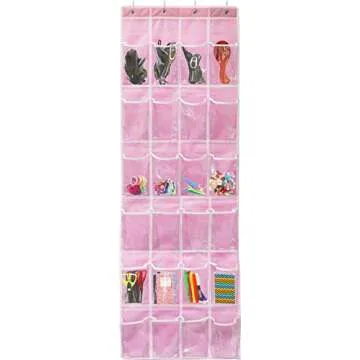 Simple Houseware 24 Pockets - Crystal Clear Over The Door Hanging Shoe Organizer, Pink