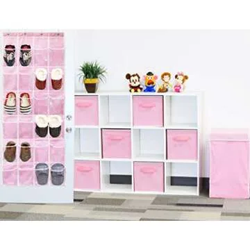 Simple Houseware 24 Pockets - Crystal Clear Over The Door Hanging Shoe Organizer, Pink