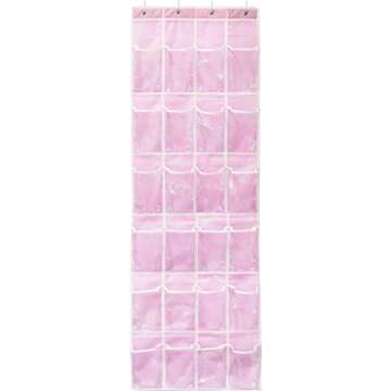 Simple Houseware 24 Pockets - Crystal Clear Over The Door Hanging Shoe Organizer, Pink